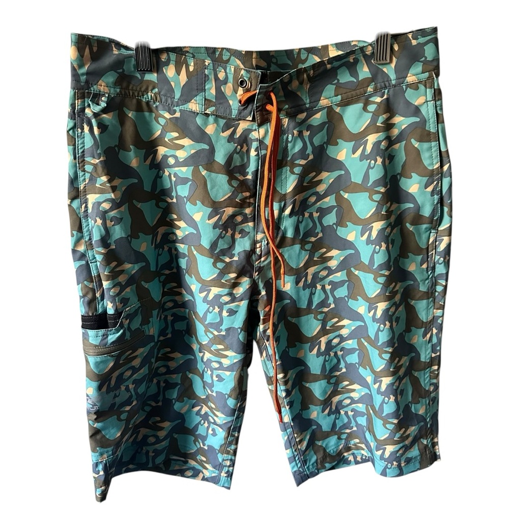 Grundens Fish Head Board Shorts Blue Green Size‎ 30